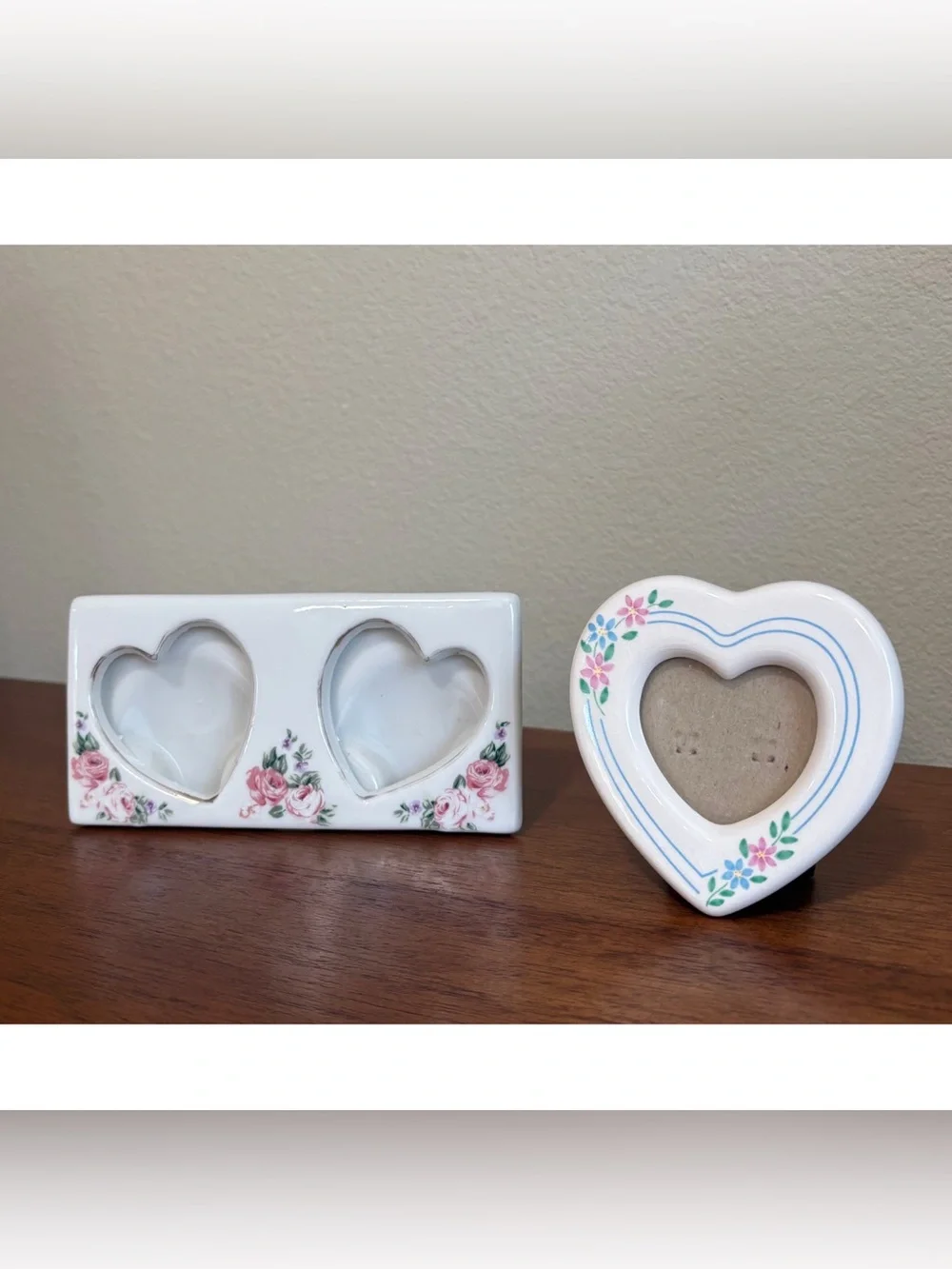 Vintage Ceramic Heart Mini Picture Frames Set Of 2